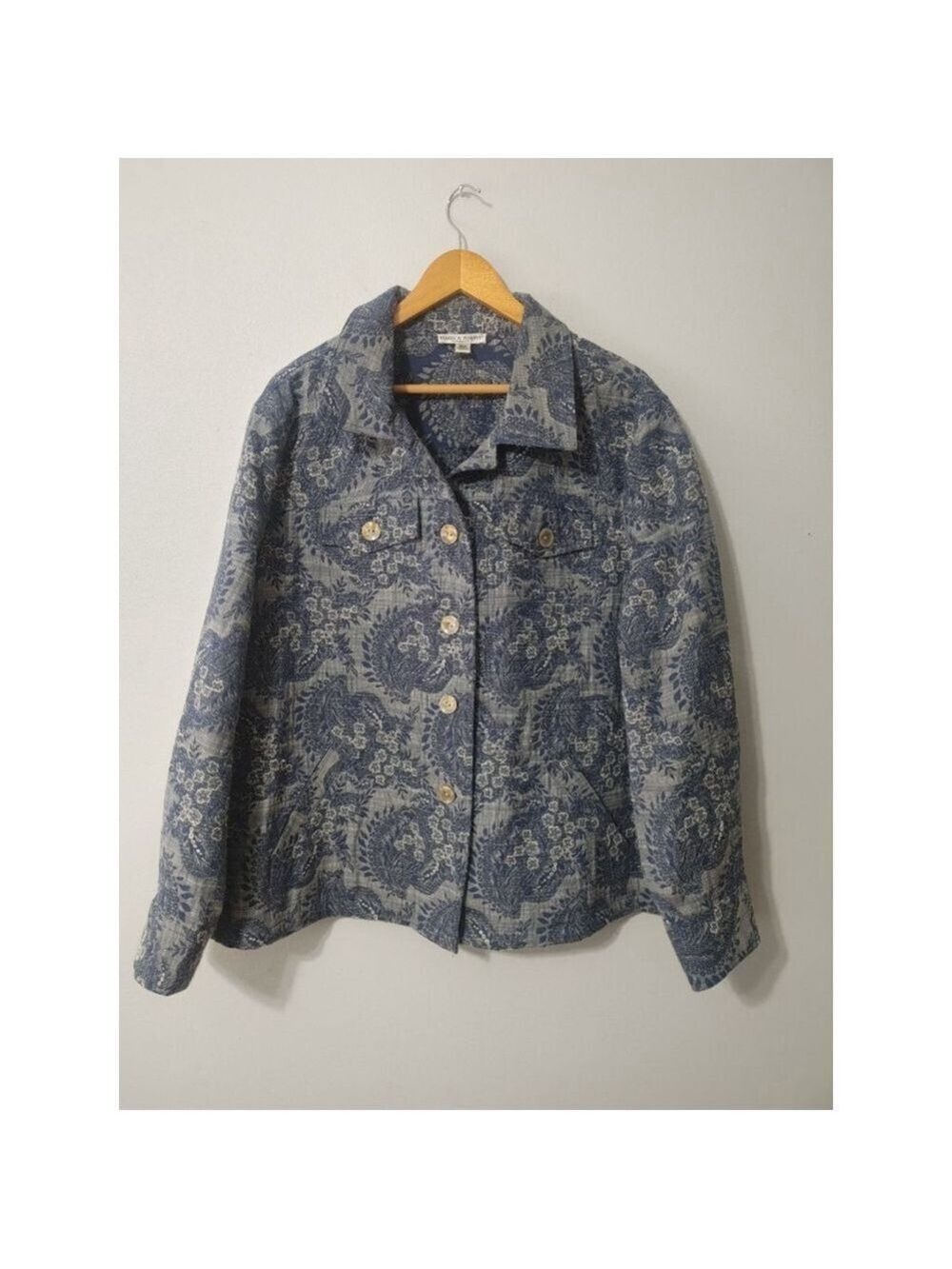 Women's REBECCA MALONE Blue Gray Floral Paisley Cotton/Poly Jacket 2X